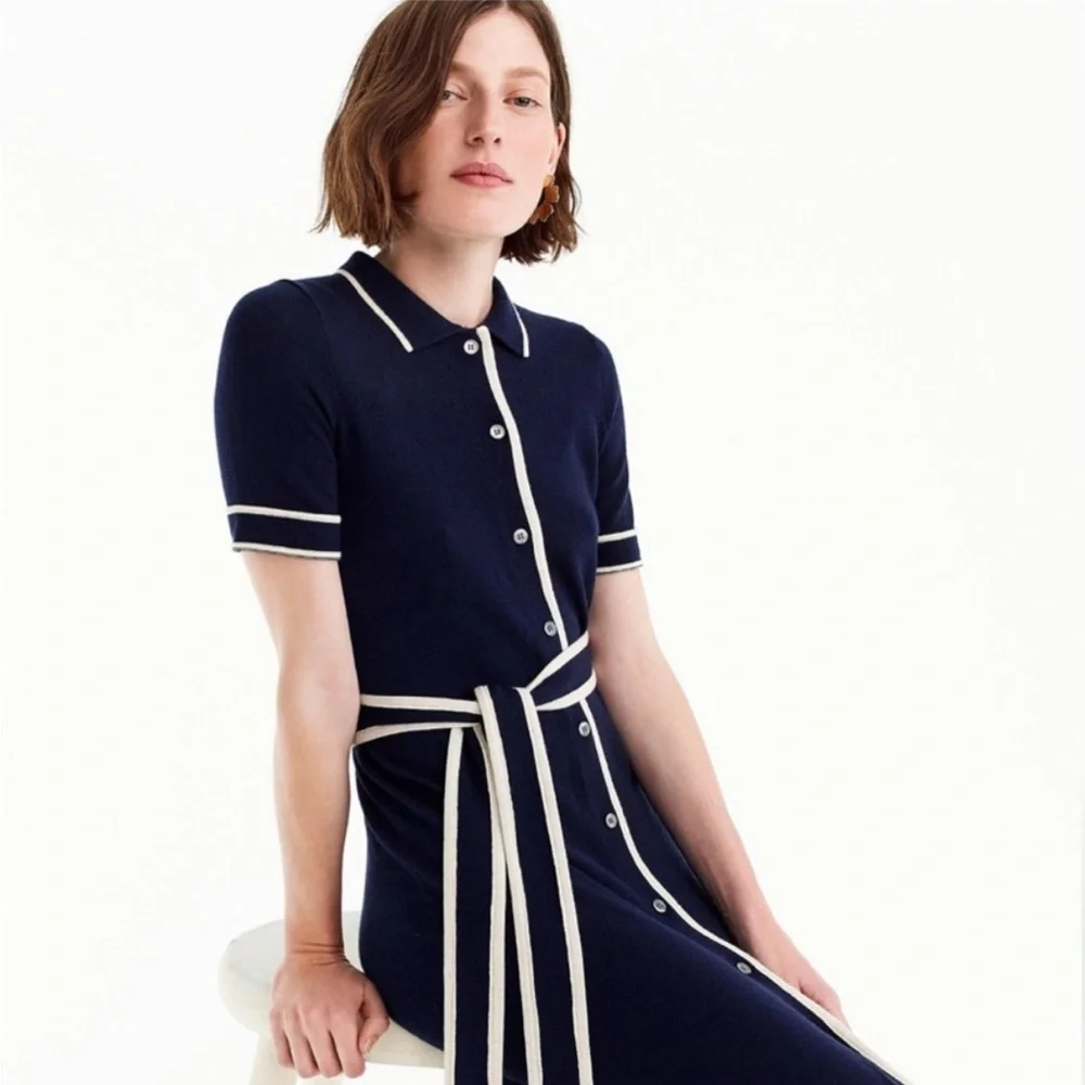 J. Crew merino knit blue / white dress S NWT - Picture 2 of 4